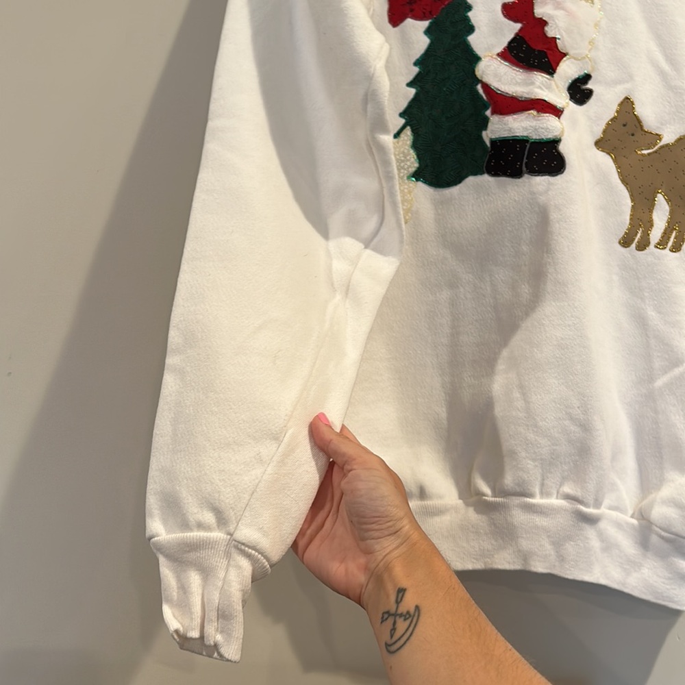 Vintage Glitter Santa Christmas Holiday Sweatshirt - Picture 5 of 8